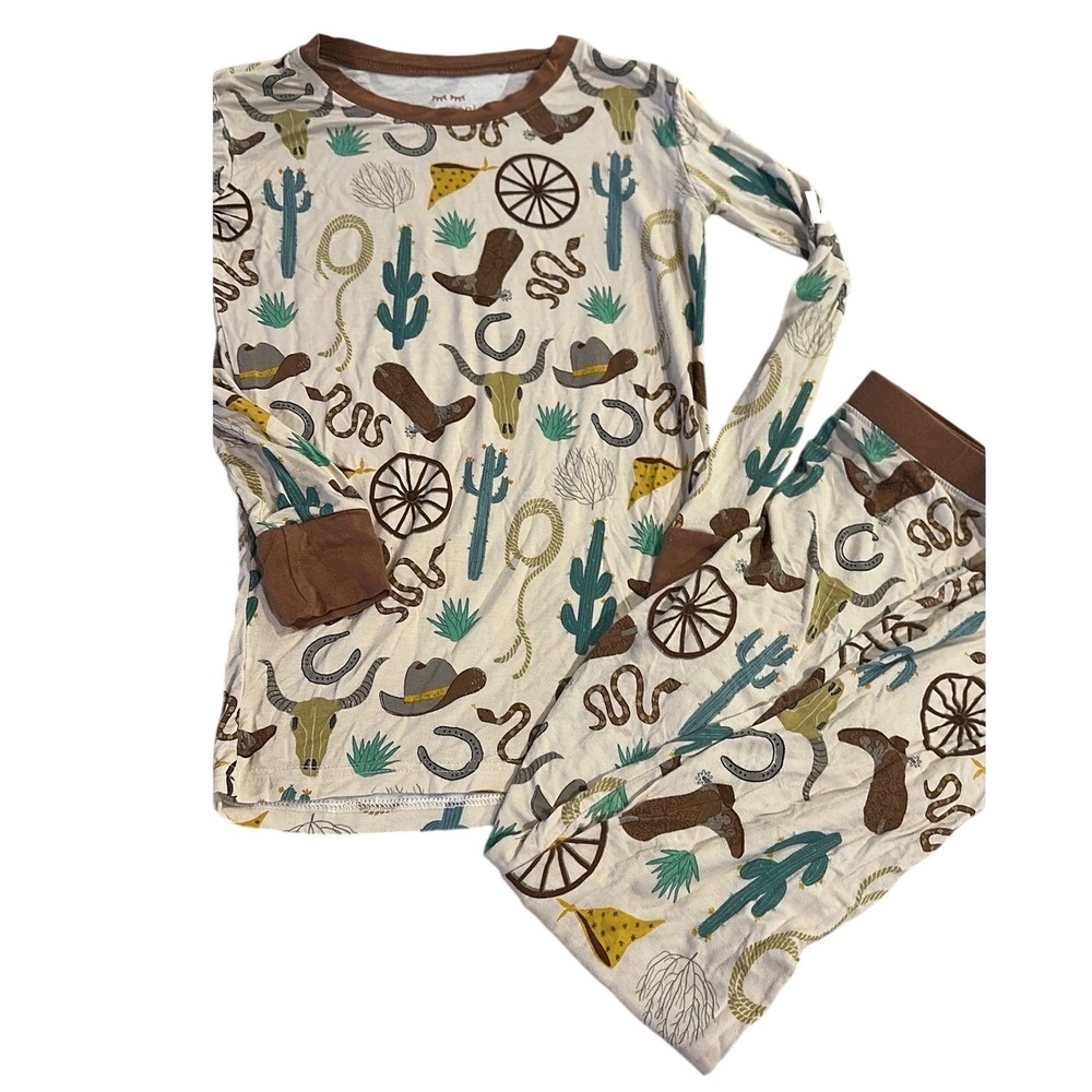 Little Sleepies Pajama Set Kids 9/10 Western Cowboy Cactus Bamboo Long Sleeve
